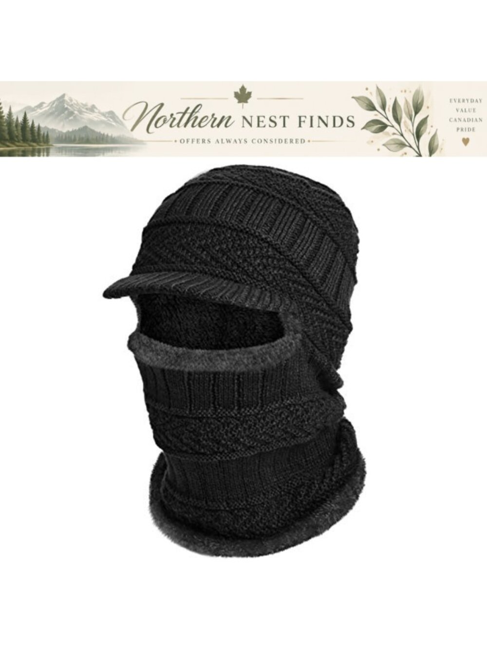 Knitted Balaclava Beanie Fleece Lined Winter Neck Warmer Ski Face Cover